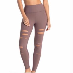 Alo Yoga High Waist Ripped Warrior Leggings Mauve Pink Small‎ Active Athleisure
